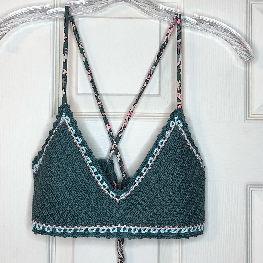 Xhilaration Crocheted Turquoise Bikini Top Size L